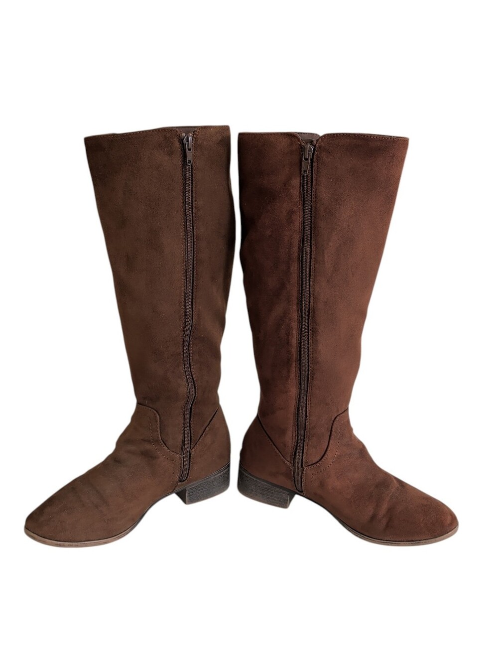 Time and Tru Faux Suede Tall Block Heel Boots 9 Brown Stretch Gore - Picture 9 of 14